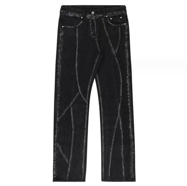 Nouveaux jeans pour hommes rétro hommes lavés en détresse pantalon en denim droit haute rue patchwork pantalon rayé hip hop décontracté streetwear y2k