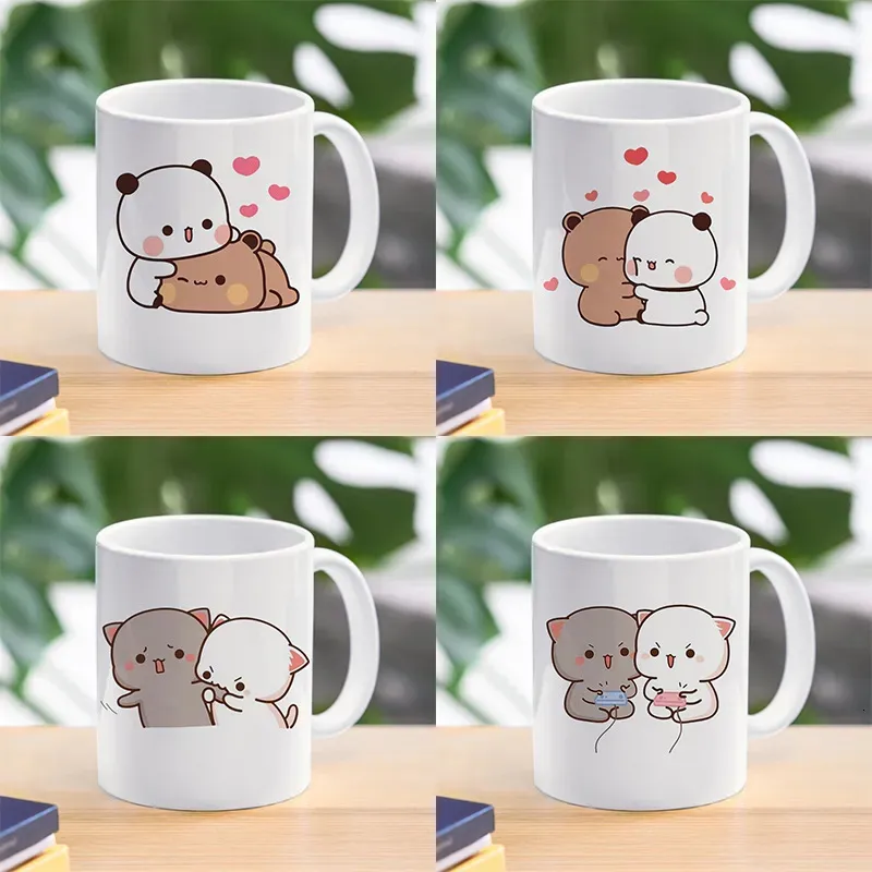 Mokken Panda Beer Bubu Dudu Koffie Melkbeker Mokka Kat Panda Beer Paar Kerstmok Kawaii Kopjes Originele Mokken Drinkwaren 231013