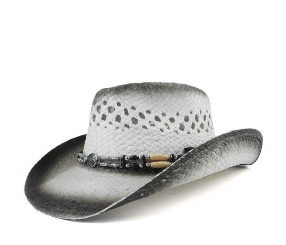 Retro El Yapımı Saman Saman Kadın Erkekler Hollow Western Cowboy Hat Lady Baba Sombrero Hombre Cowgirl Caz Güneş Kapakları Boyut 5658cm Q08057773718