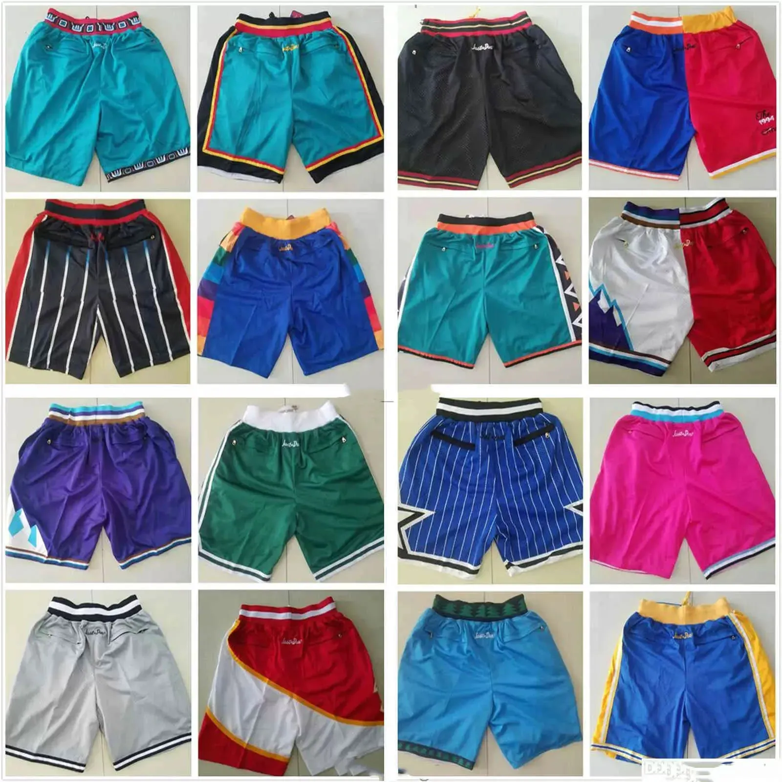 Heren All Team gestikt JUST DON basketbalzak retro shorts hippe pop broek met zakken rits joggingbroek honkbal korte heren S-XXL NBA's jerseys