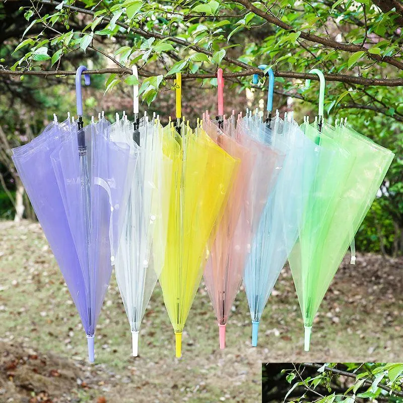 Parapluies Transparent Transparent Parapluie PVC Dôme Bulle Sun Shade Longue Poignée Droite Bâton Drop Livraison Maison Jardin Ménage Su Dhrl7