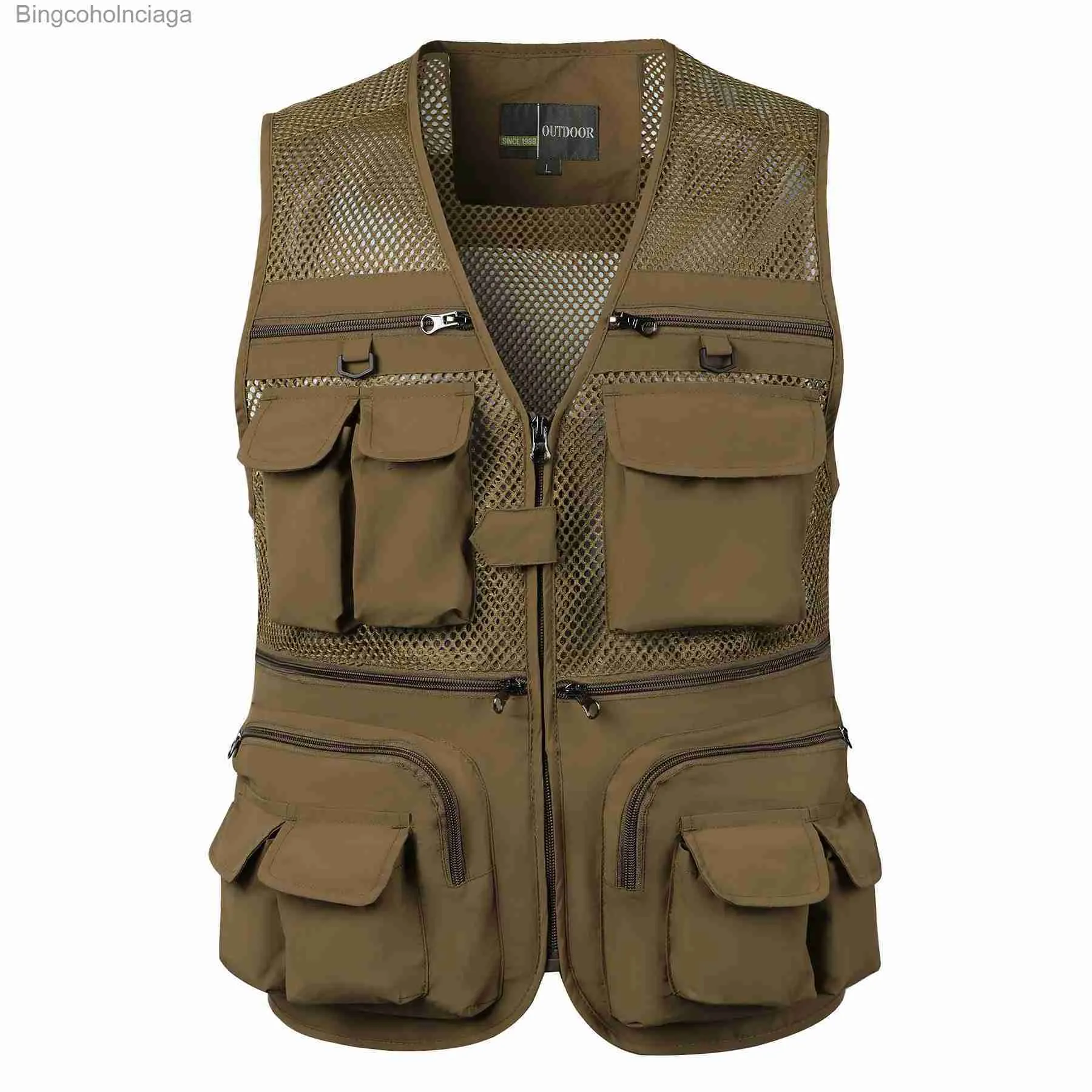 Men's Vests Men's Vest Tactical Webbed Gear Coat Summer Photographer Waistcoat Tool Many Pocket Mesh Work Sleeveless JacketL231014