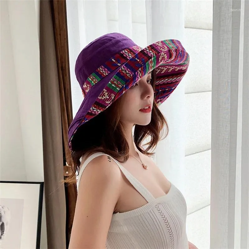 Boinas de verano para mujer, gorro de cubo a rayas de dos colores de doble cara, ala ancha grande para mujer, protector solar de viaje, pescador pescando, sombrero para el sol U43