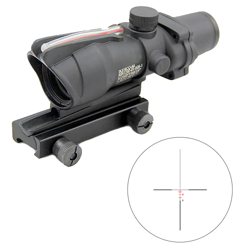 ACOG Fiber Sight Tactique 4x32 Portée Rouge Illuminé Fibre Crosshair Réticule Optique Lentilles Multicouches Weaver Riflescope Combat Gunsight