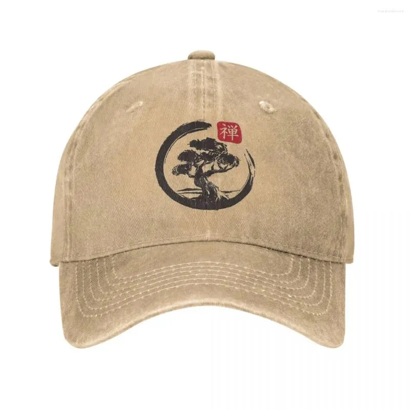 Casquettes de baseball Bonsai Tree Symbole Zen Bouddhisme Design Hommes Femmes Casquette de baseball Yin Yang Chapeaux lavés en détresse Vintage Chapeaux d'extérieur