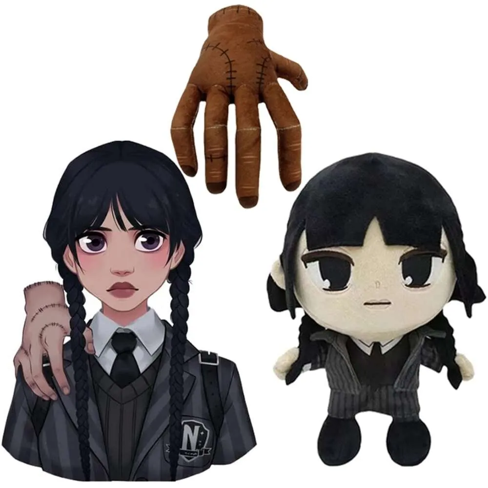 Mascottekostuums 25cm Wednesday Addams Knuffel The Thing Hand Addams Family Zacht Gevulde Pop Figuur Kussens Verrassingscadeau voor Jongen Meisje