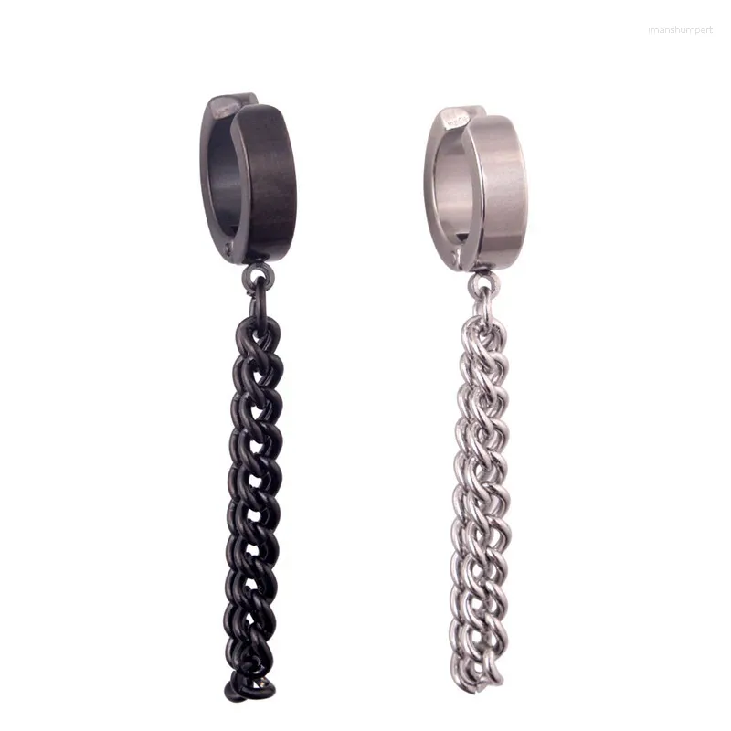 Boucles d'oreilles cerceau mode femmes hommes couleur noir titane longue chaîne Punk Cool Style tendance oreille Clip bijoux