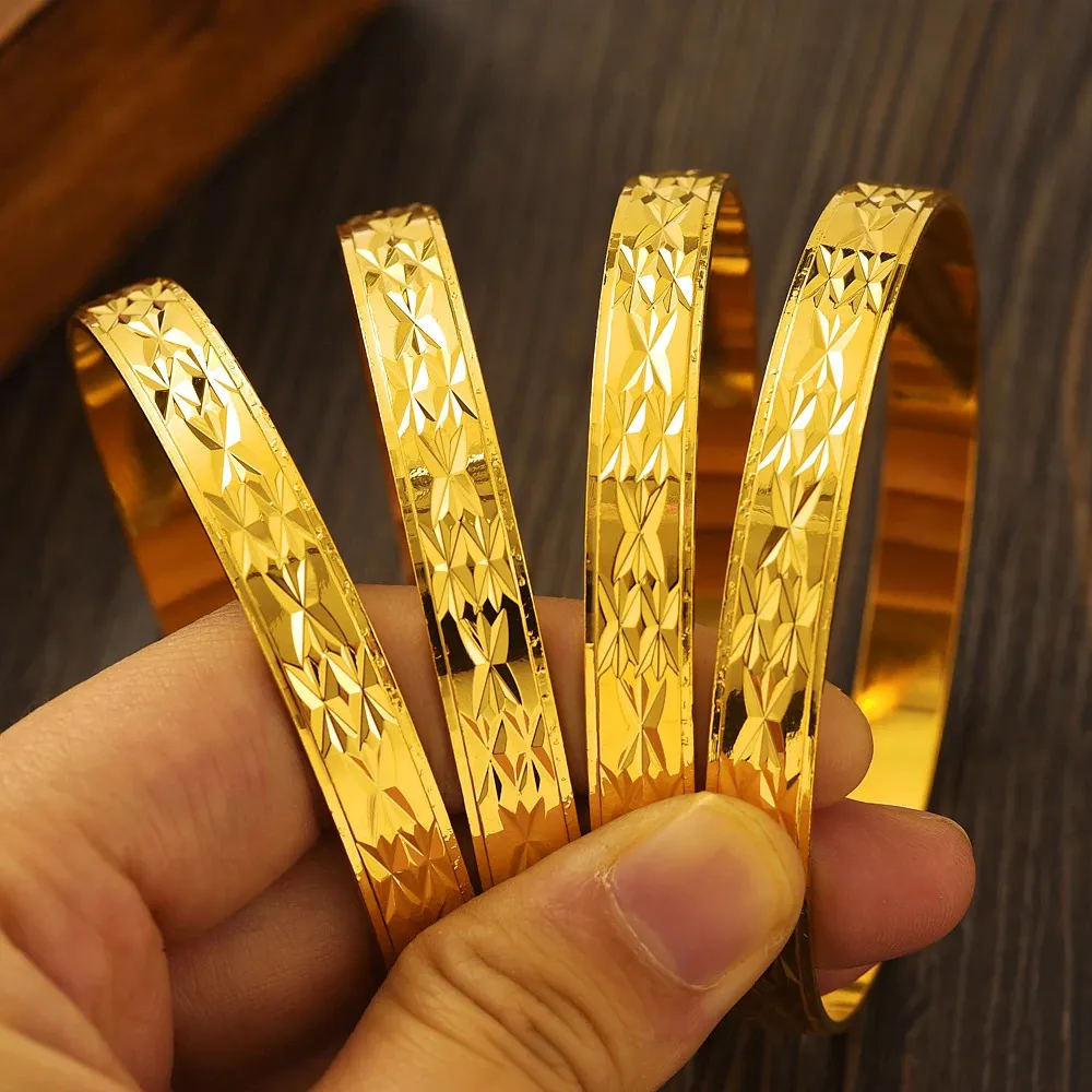 Bangle 24k 65MM Dubai Wedding Bangles For Women Ethiopian Jewelry Gold Color Indian Bracelets Birthday Gifts 231013