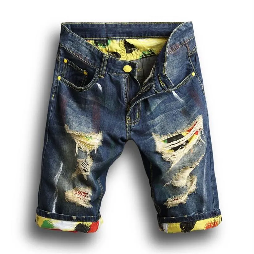 Fashion Men Denim Jeans Slim Straight Pants Trend Mens Designer Pants New Summer Mens Holes Denim Shorts260E