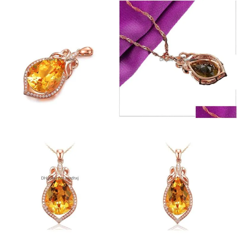 Naszyjniki wisiorek cytrynowy wisiorek kropla 18K Rose Gold Splated Yellow Diamond Colorf Jewelry Naszyjnik 5797745 Naszyjniki biżuterii Pend DHS8G