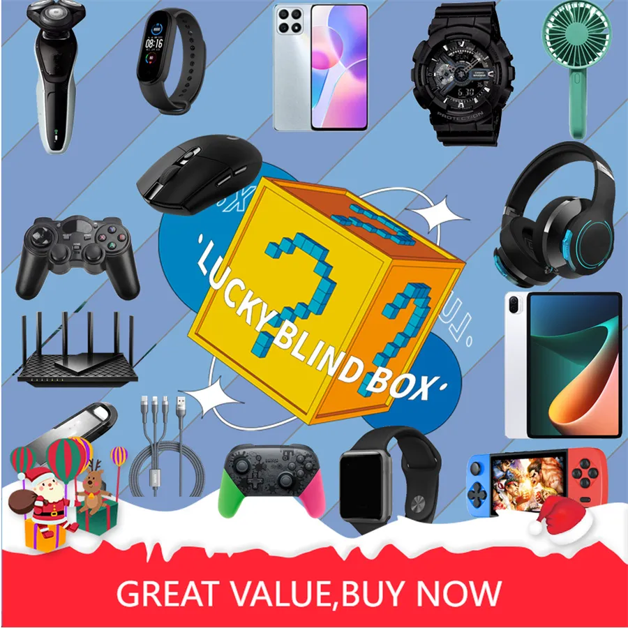 2023 zestawy słuchawkowe Lucky Bag Mystery Boxes Istnieje szansa na otwarcie gracza telefonicznego aparatu telefonicznego Drony Konsola Game Smart Watch Earchphone Więcej prezentu