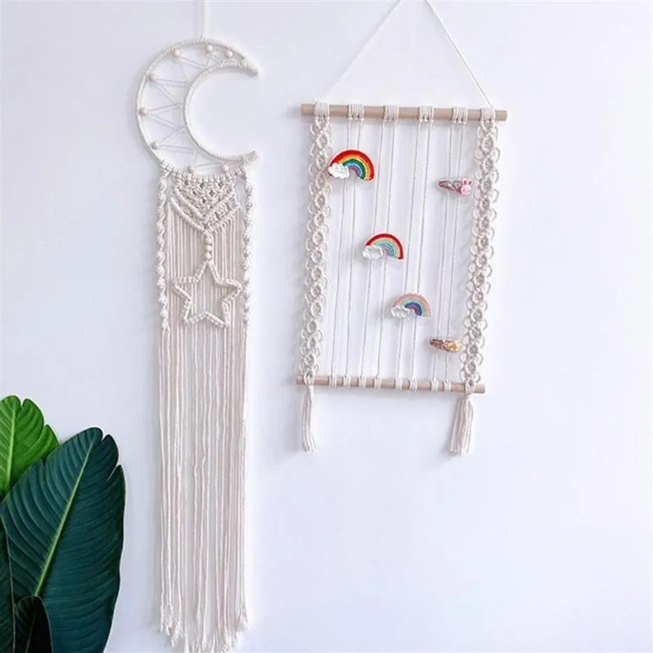 Hair Clips & Barrettes Nordic Bohemian Macrame Bow Holder Woven Tassels Hairpins Headband Organizer Wooden Stick Wall Hanging Disp282M