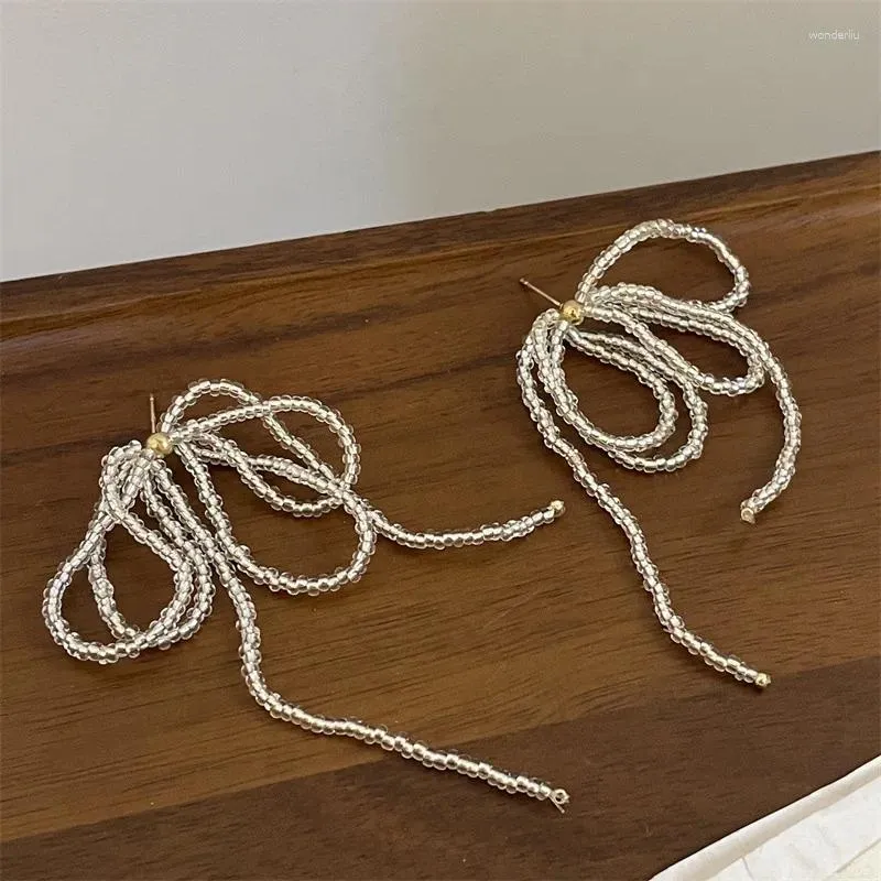 Dangle Earrings Exquisite Sweet Resin Beaded Bowknot Tassel For Women Female Temperament Wedding Party Earring Ear Rings Jewelry Gifts