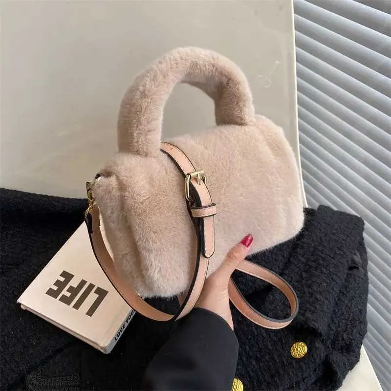 Frauen Faux Pelz Handtaschen Dame Schulter Tasche Casual Plüsch Griff Arzt Umhängetasche Winter Nette Mini Kleine Quadrat 220923