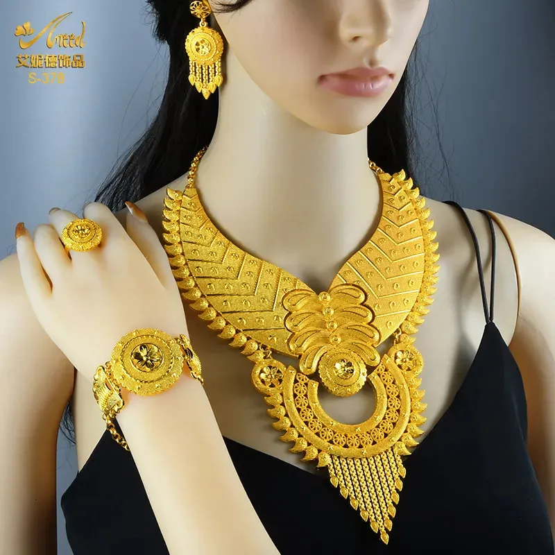 Wedding Jewelry Sets ANIID Indian Big Plated Gold Women Necklace Dubai African Party Bridal Gifts Arabic 231013