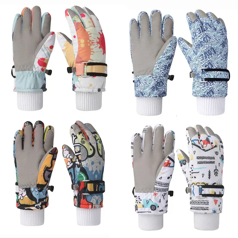 Children's Mittens Winter Children Gloves for Boy Girl Cute Printed FiveFinger Ski Waterproof NoSlip Thickened Snow Kids Accessories 412Y 231013