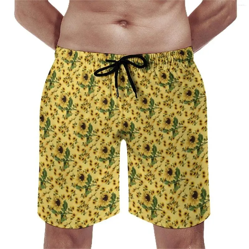Short Vintage pour hommes, planche de tournesol, imprimé de fleurs d'été, pantalon court amusant, surf, maillot de bain graphique à séchage rapide