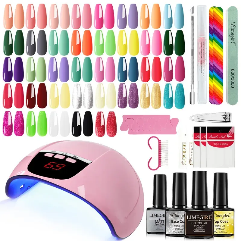 Nagelkonstpersoner Professionella manikyr akryluppsättning med UV LED -lamptorkare Semi permanent Clear Gel Polish Base Coat lämplig för alla 231013