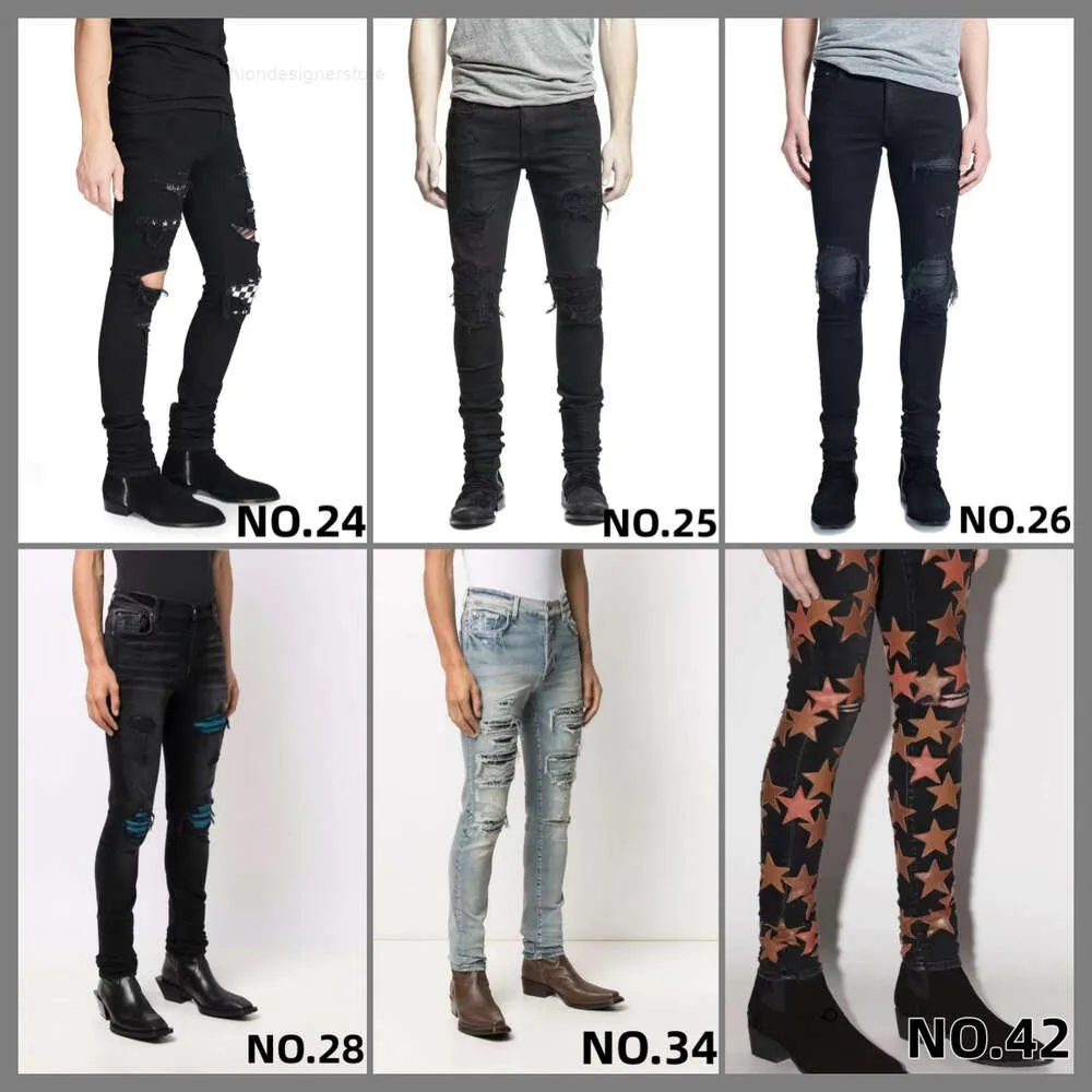 Jeans Jeans déchirés noirs miri designer Moto Tendance Ripped patchwork trou Taille 30-40 Streetwear toute l'année jambes slim.SML