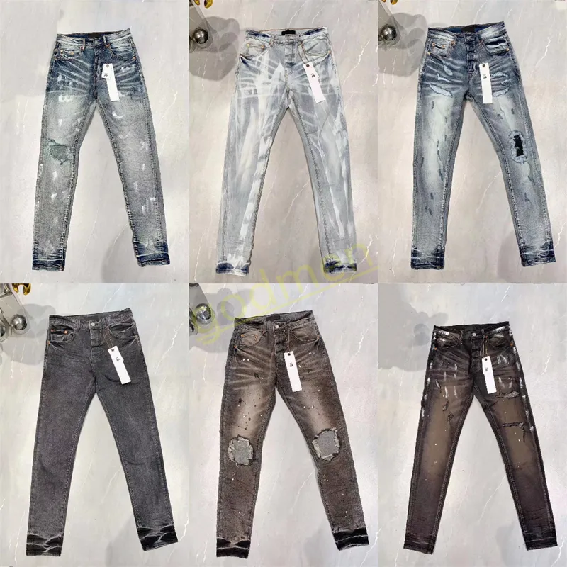 Designer Mens Jeans Roxo Jeans Denim Pant Angustiado Rasgado Biker Jean Slim Fit Motocicleta Homens Roupas Tamanho 30-40