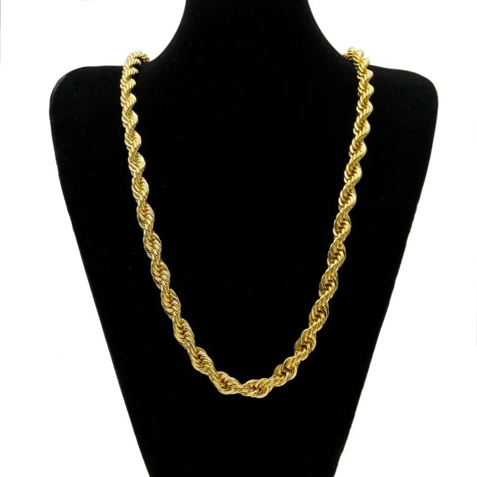 Collana pesante hip-hop placcata in oro 24 carati con catena lunga 10 mm di spessore 76 cm per uomo186F