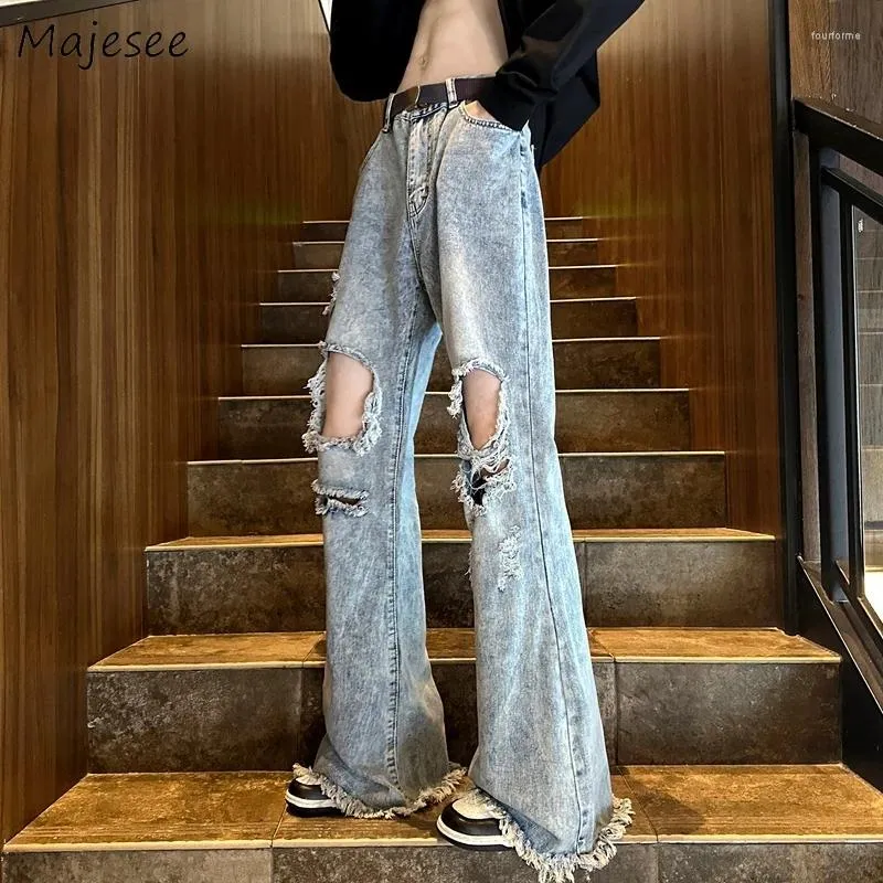 Men's Flare Jeans Ripped, Washed Vintage Denim Trousers, Y2K Streetwear,  Cool Hipster Style, Unisex Vaqueros (S-3XL)
