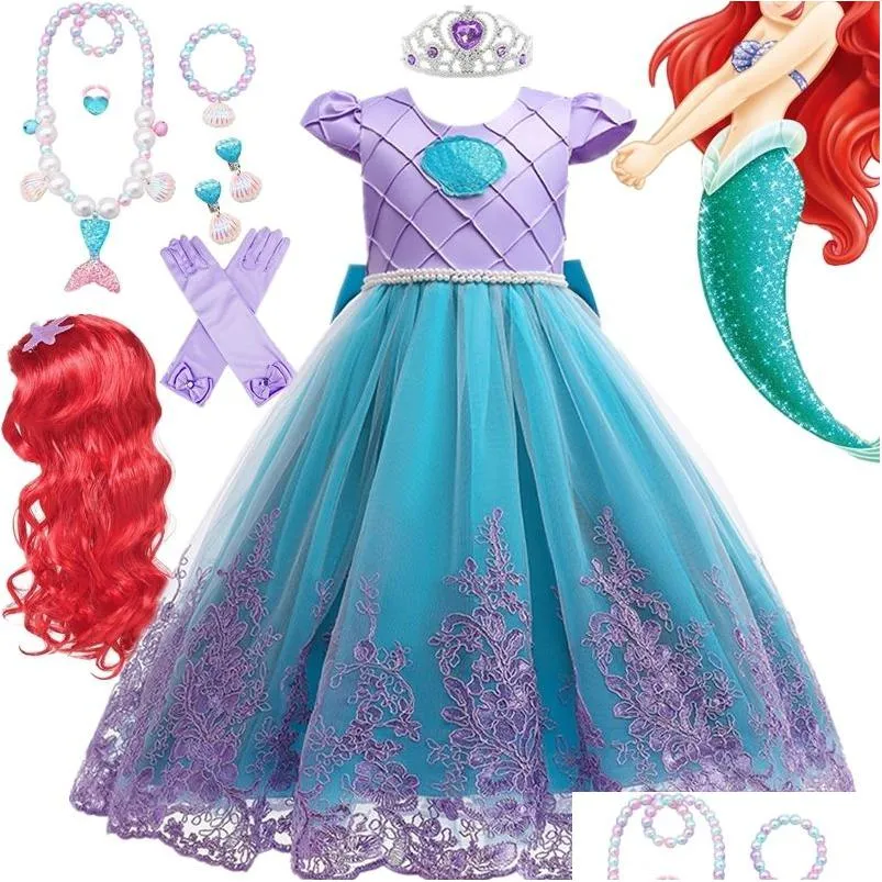 Vestidos da menina meninas vestidos pequena sereia vestido cosplay princesa traje de halloween criança para menina criança carnaval festa de aniversário vestir dhxjp