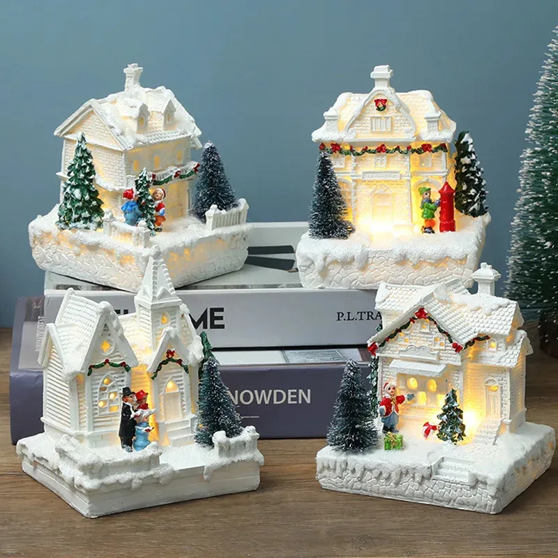 Décorations de Noël Village Blanc Magnifique Maison Bâtiment Vacances Résine Arbre De Noël Ornement Cadeau Année Décor À La Maison 231013