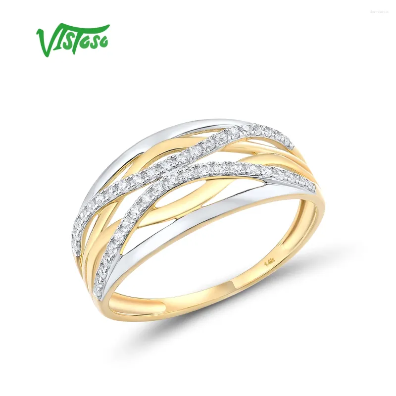 Bagues de cluster Visoso Gold pour femmes Véritable 14K 585 Bague jaune Sparkling Diamant Délicat Anniversaire Simple Fine Bijoux