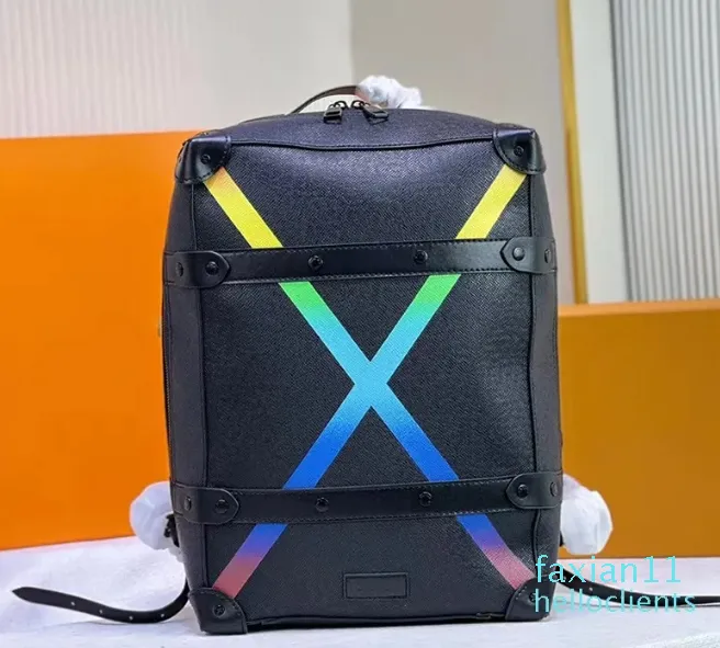 Hochwertiger Herren-Rucksack aus schwarzem Leder, luxuriöser Designer-Rucksack mit kreuz und quer verzierter Schultasche in Farbe X