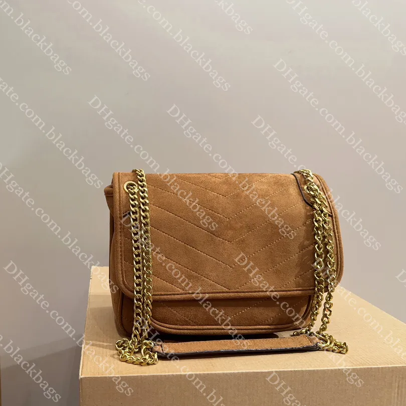 Niki Suede Chain Bag Dames Designer Schoudertas Gouden Letter Onderarmtas Mode Grote Capaciteit Dames Hobo Portemonnee