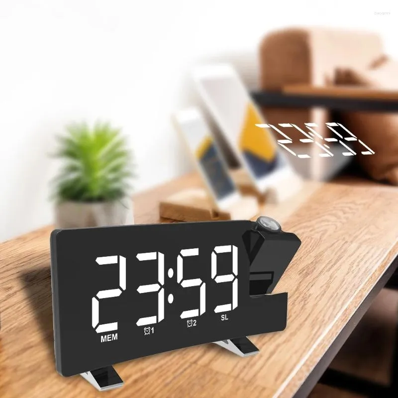 Relógios de mesa Snooze Alarm Clock Timer FM Radio USB Projection Backlight Digital LED Rotating Projector