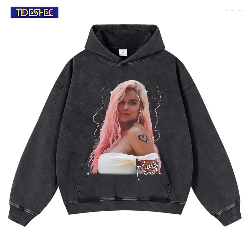 Men's Hoodies 2024 Men Washed Female Portrait Pullover Hip Hop Graphic Vintage Streetwear Harajuku Casual Cotton Hooded Sweatshirts