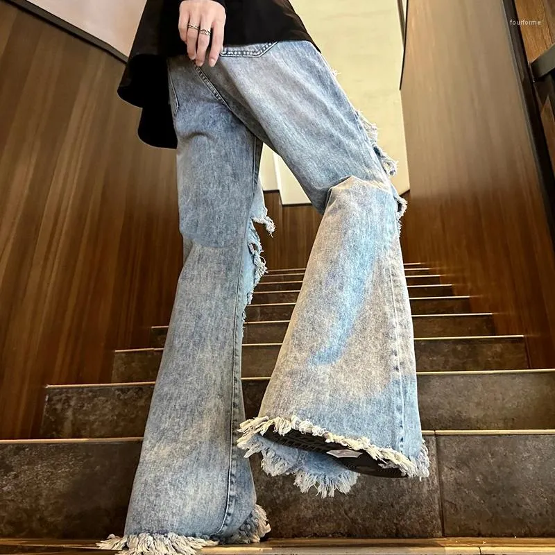 Mens Flare Jeans - Ripped, Washed Vintage Denim Trousers