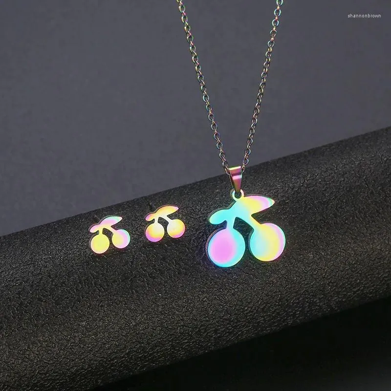 Necklace Earrings Set Cherry Colorful Colour Pendant For Women Personality Fashion Wedding Jewelry Birthday Gifts