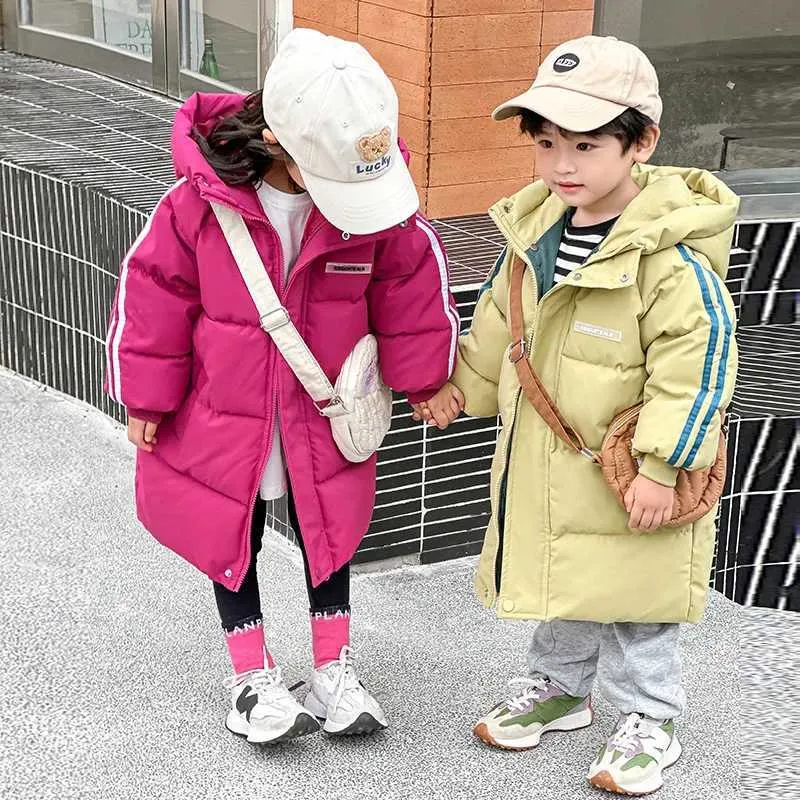 Down Coat Mode Garçons Filles Longue Doudoune Automne Hiver Adolescent Enfants Solide Coton Rembourré Parka Manteaux Pour Enfants Vêtements À Capuchon Vêtements J231013