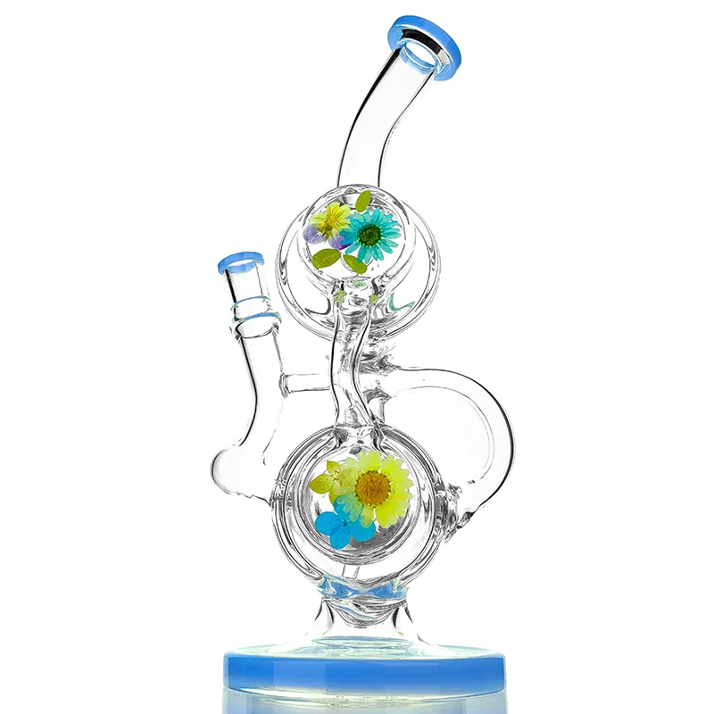 New Design Girl Glass Recycler Pipes 14mm Joint Recycler Bubbler Bong for Dry Herb Rigs Dried Flower Recycler Bong Dab Rig Hookah Smoking Glass Water Pipe Girly Bongs