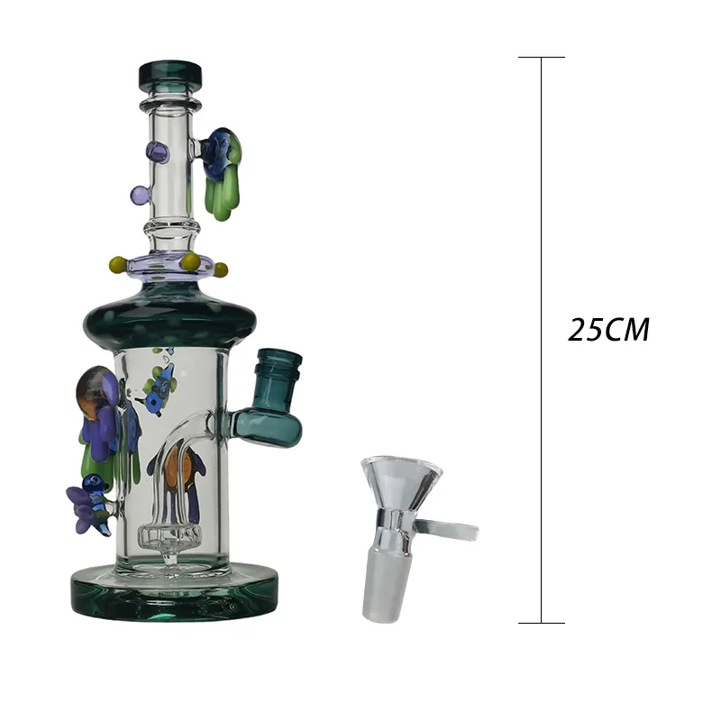 Bee Hookahs Glass Bong Recycler Smoking Water Pipe Dab Rig 25cm Height with 14mm Joint