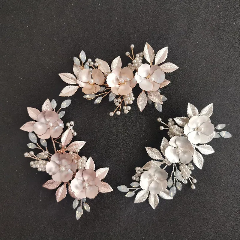 Bröllop hår smycken slbridal handgjorda legering blomma blad opal kristall pärlor brud hårklipp Barrettes bröllop headpieces kvinnor hår tillbehör 231013