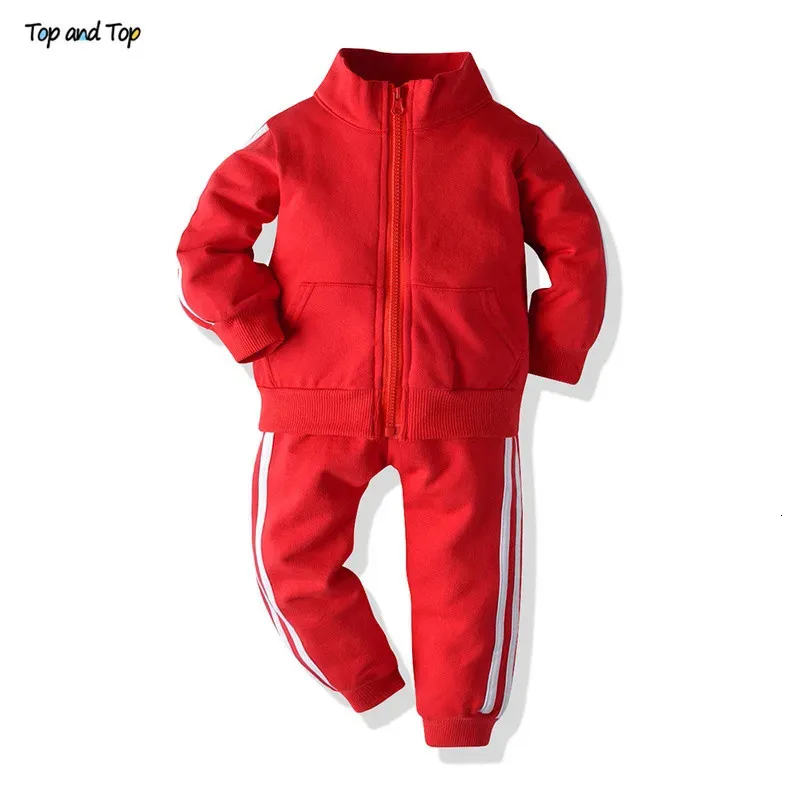 Kledingsets Top- en herfstmode Baby Baby Boy Casual kledingset Gestreepte rits TopsBroeken trainingspak Peutermeisjes 231013