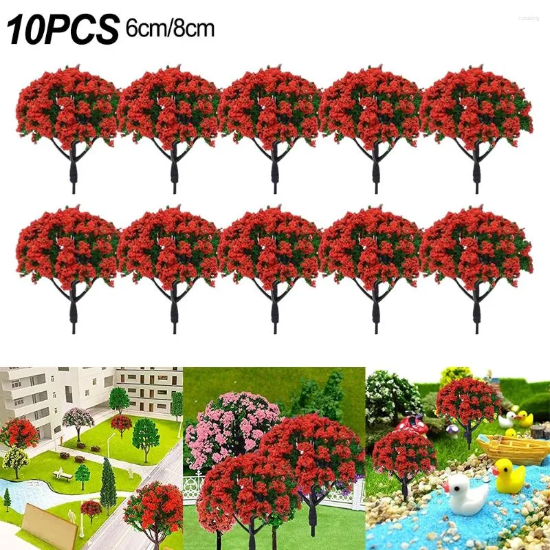 Fiori decorativi 10 pezzi di fiori finti muschio rosso albero layout di scena 6 8 cm per giardino prato ornamento festival decorazione della casa.