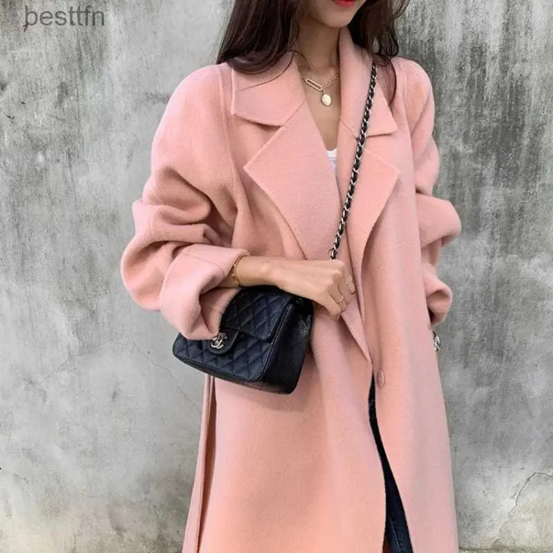 Women's Wool Blends Coat for Women 2023 New Women's Fall/Winter Mid-Length Loose Side Slit Woolen Coat Cashmere Jacket For Womenl231014