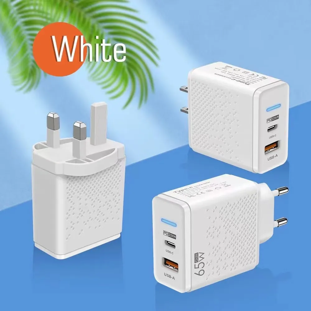 GAN 65W mobiltelefonladdare 20W Snabbväggladdadapter USB C PD 33W 12W USB-C-laddare USB-A Fast Charging för iPhone 15 14 13 Samsung S23 Xiaomi Telefon OEM