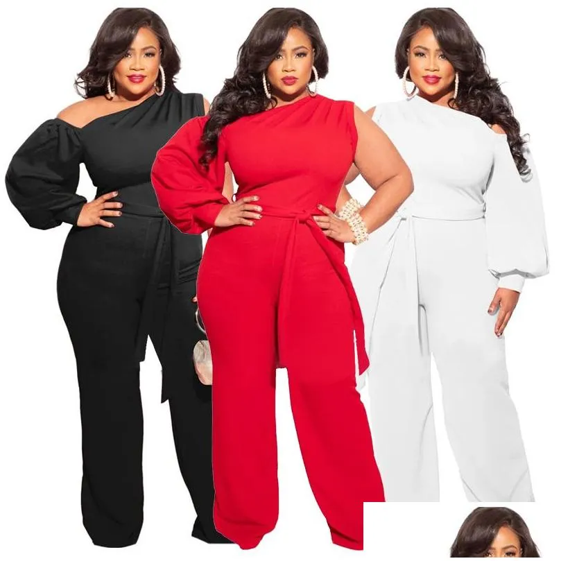 Les combinaisons de taille de taille plus femme Rompers Femmes Plus taille à sauts de taille pantalon féminins pantalons de jambes à la mode couleur solide grande tailles y ca dh6tl