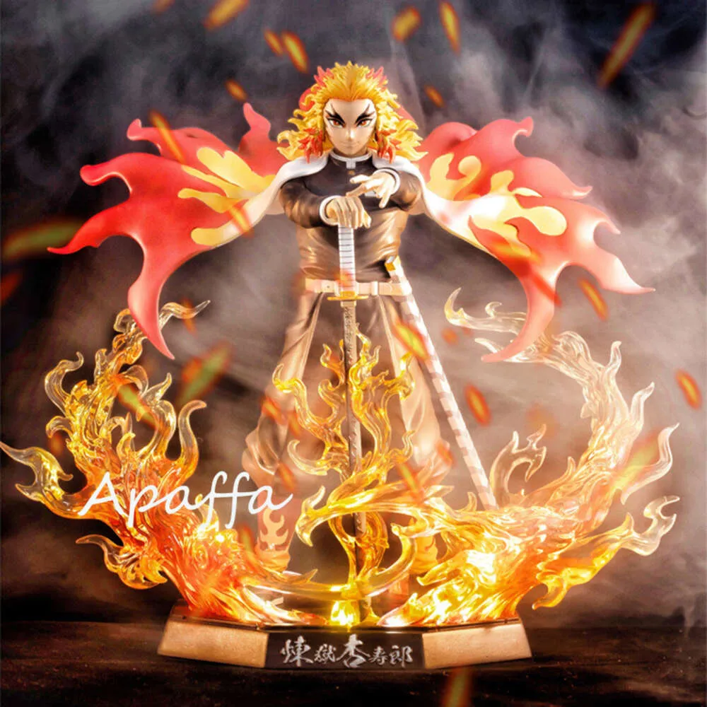 Finger Toys nyaste 20 cm demon Slayer Anime Figur Rengoku Kyoujurou PVC Action Figure Toys GK Anime Kimetsu No Yaiba Figurine Toy