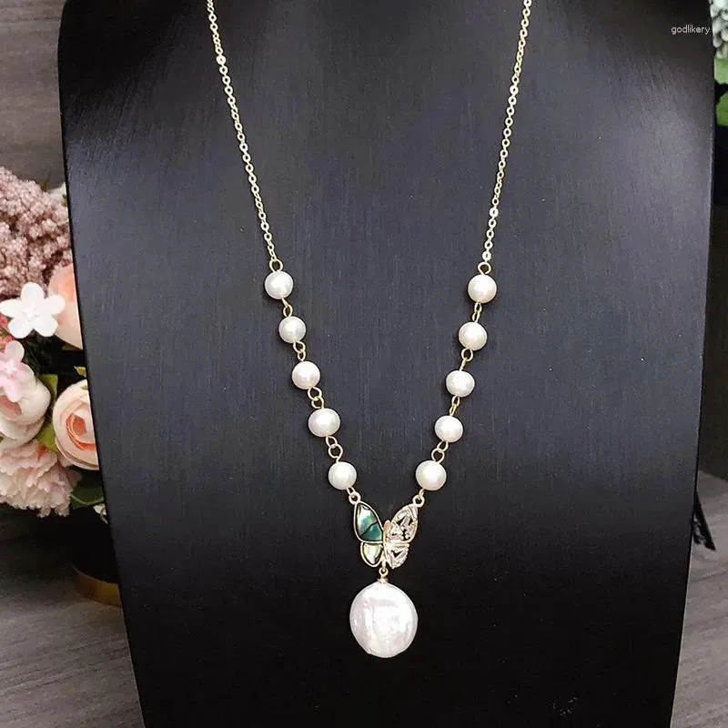 Choker Natural Freshwater Pearl Necklace For Women Fashionable All-Match Exquisite Butterfly Clasp Personalized Button Clavicle Chain