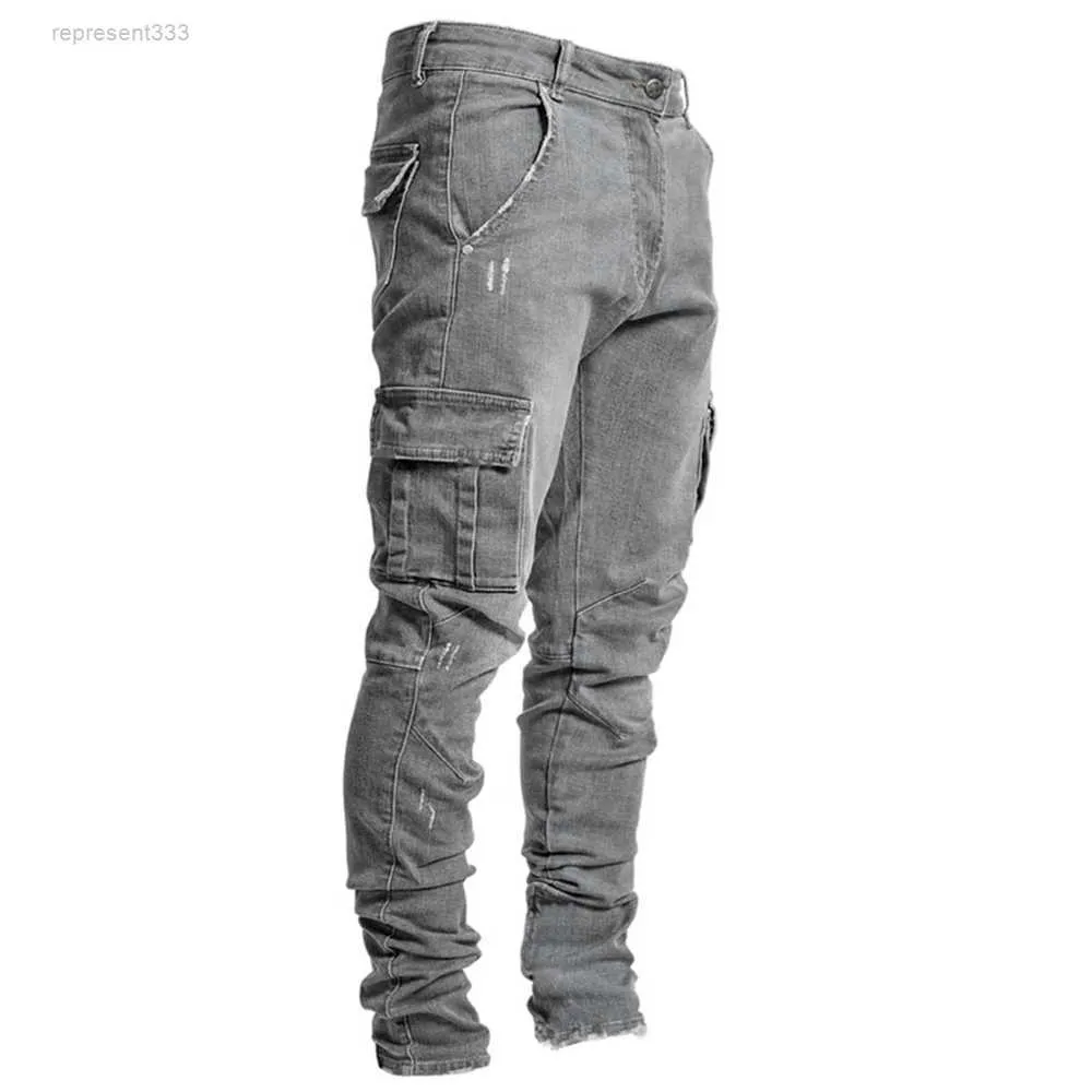 jeans morados apilados hombres de mezclilla de mezclilla pantalones de bolsillo flaco de bolsillo macho hombre casual hip hop tkeg