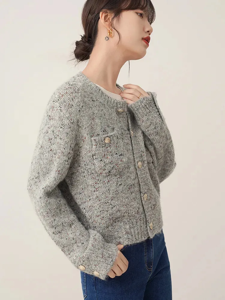 Womens Sweaters Jmprs Elegant Women Grey Cardigan Sweaters Korean Soft Long Sleeve Sweaters Coat Vintage Loose Female Harajuku Buttons Cardigan 231013
