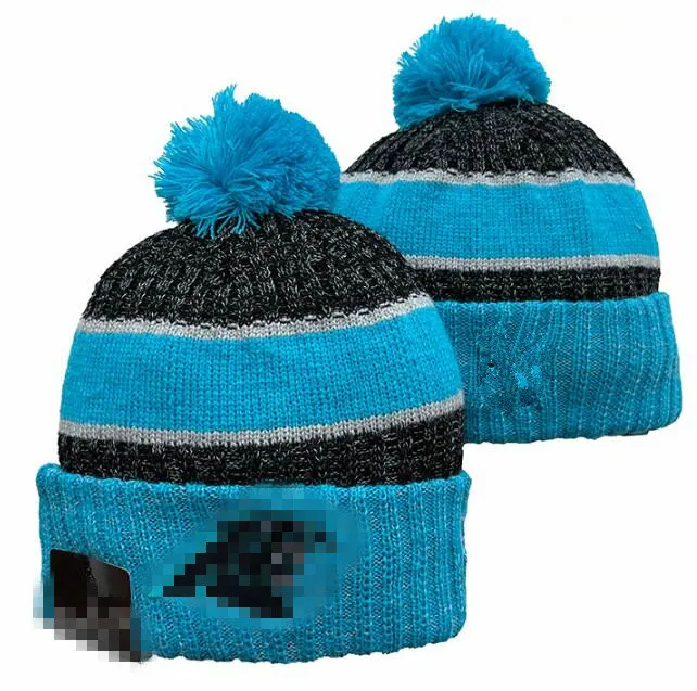 Hommes tricotés à revers Pom Panthers bonnets Bobble chapeaux Sport tricot chapeau rayé ligne de touche laine chaude Baseball bonnets casquette pour femmes a9