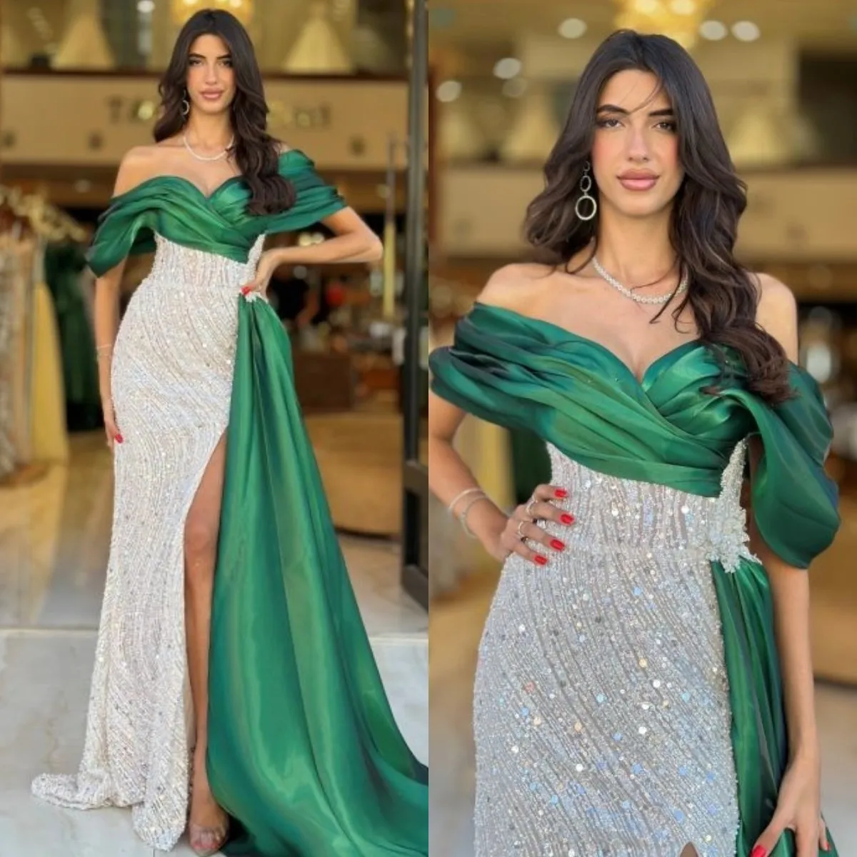 Getadme Super Sexy Off Shoulder Glittering Evening Dress for Women Long Formal Party Prom Dress keswa robe tunisienne mariage